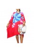 Women Beach Clothing Poncho Top Dress Hot Pink Handpainting Flower Design Handmade Fashion